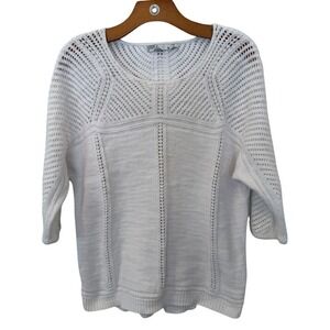 PrAna Women's White Crochet Sweater 100%‎ Organic Cotton Coastal Nautical Medium